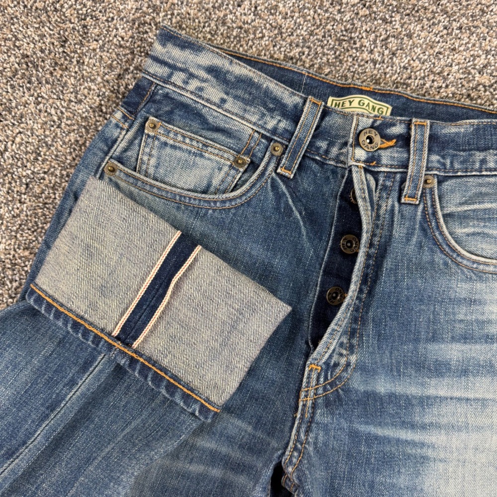 Hey Gang Selvedge Denim High Rise Straight Leg Fit Jeans Womens 24 Blue USA Made